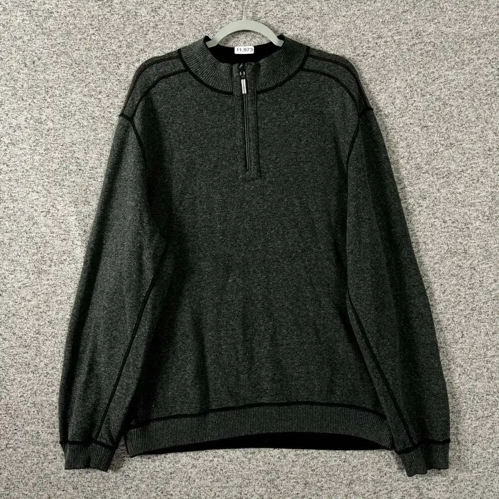 Tommy Bahama Men's Size XL Gray Long Sleeve 1/4 Zip Cotton Pullover Sweater